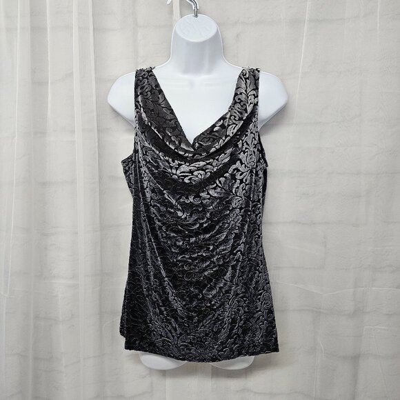 WHBM Floral Velour Tank Top Y2K Scoop Neck Goth Boho Fairy Coquette M - Picture 10 of 10
